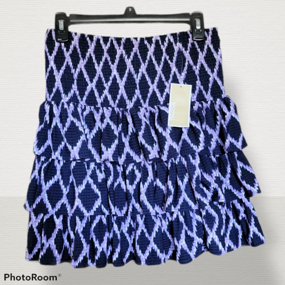 NWT Michael Kors navy & purple ruffle skirt, small